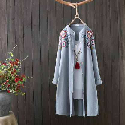 Vintage Women Cotton Embroidery Long Sleeves Shirts