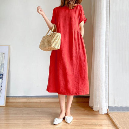 Women Loose Cozy Plus Sizes Midi Dresses-STYLEGOING