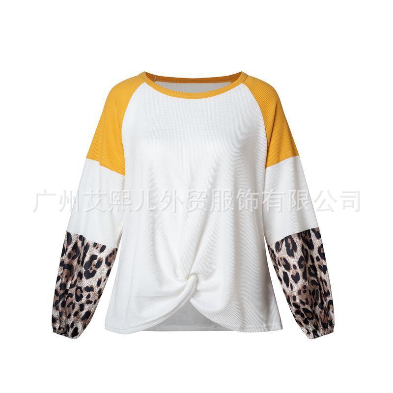 Casual Women Leopard Knitting Long Sleeves T Shirts-STYLEGOING