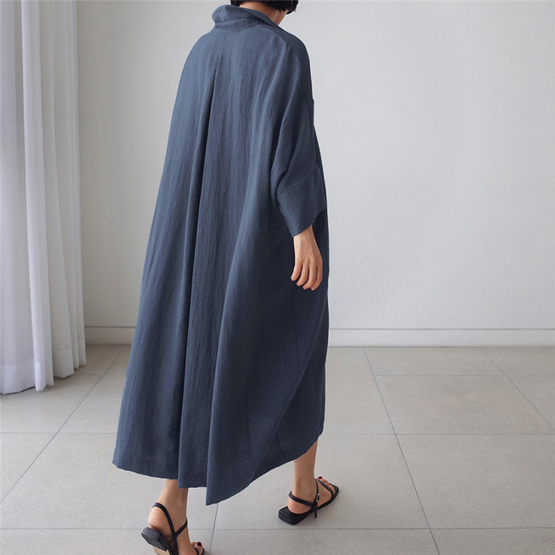 Vintage Linen Plus Sizes Batwing Long Cozy Shirts Dresses