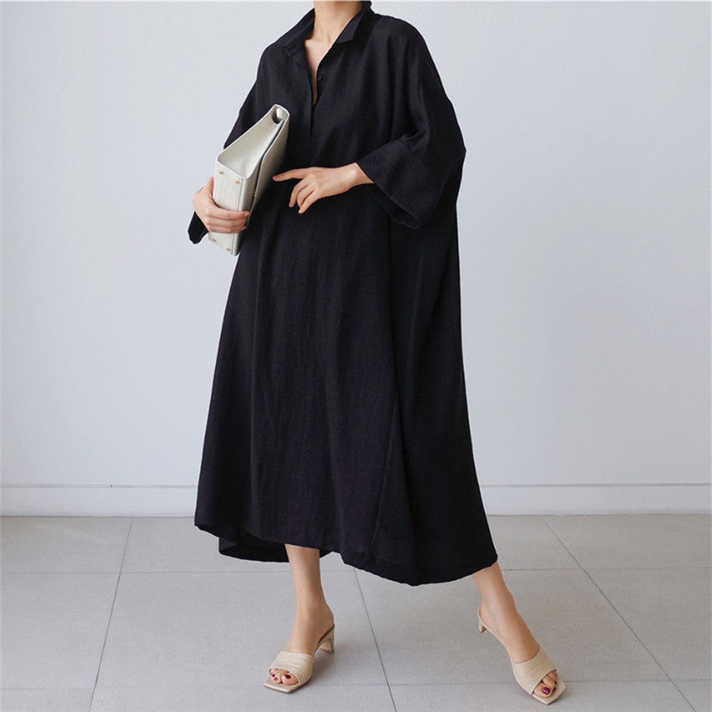 Vintage Linen Plus Sizes Batwing Long Cozy Shirts Dresses