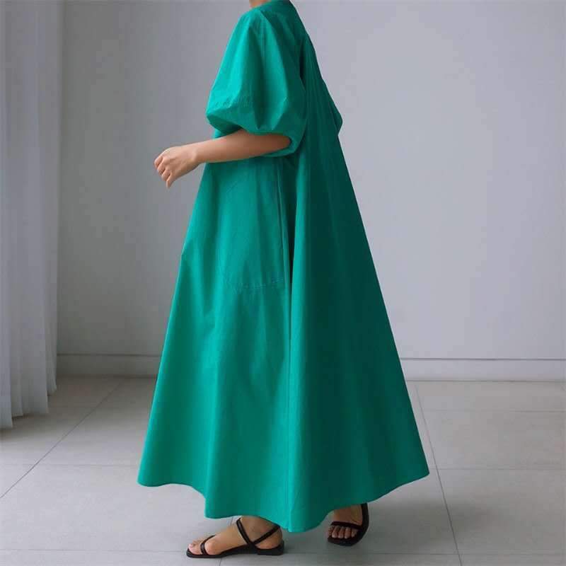 Loose Cozy Puff Sleeves Long Dresses-STYLEGOING