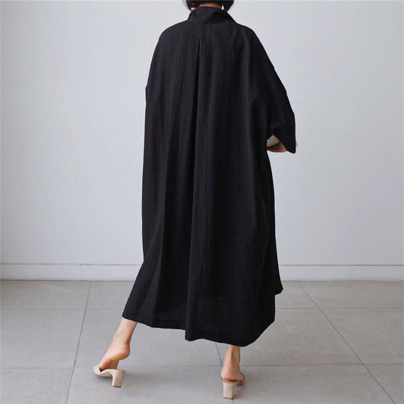 Vintage Linen Plus Sizes Batwing Long Cozy Shirts Dresses