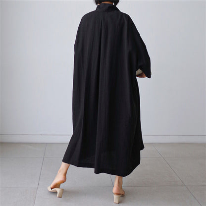 Vintage Linen Plus Sizes Batwing Long Cozy Shirts Dresses