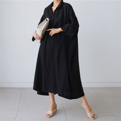 Vintage Linen Plus Sizes Batwing Long Cozy Shirts Dresses