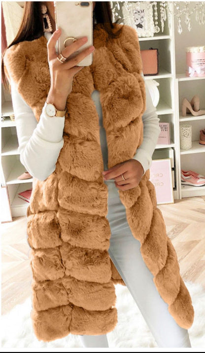 Artificial Fur Warm Winter Long Vest for Women