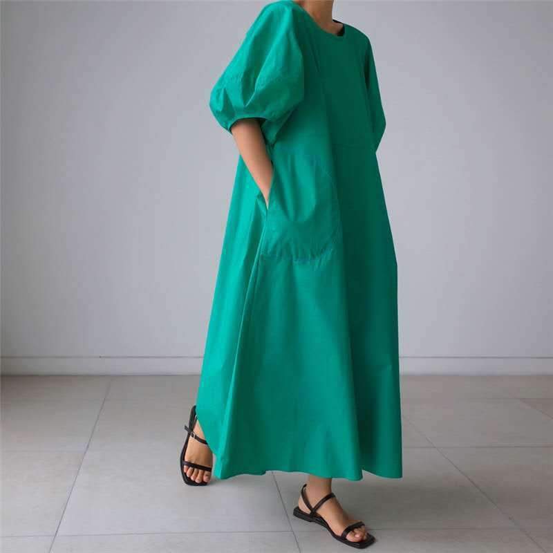 Loose Cozy Puff Sleeves Long Dresses-STYLEGOING