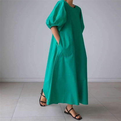 Loose Cozy Puff Sleeves Long Dresses-STYLEGOING