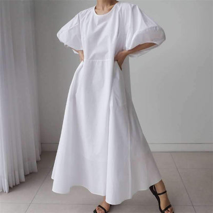 Loose Cozy Puff Sleeves Long Dresses-STYLEGOING