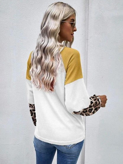 Casual Women Leopard Knitting Long Sleeves T Shirts-STYLEGOING