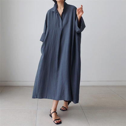 Vintage Linen Plus Sizes Batwing Long Cozy Shirts Dresses
