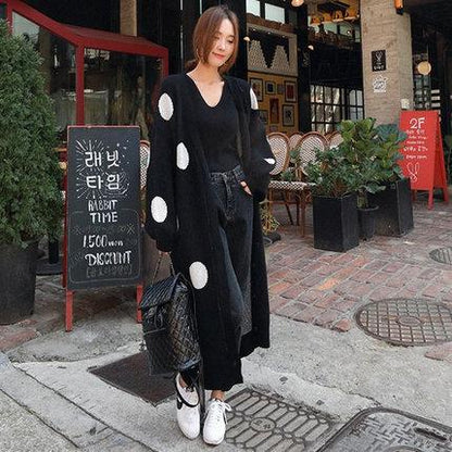 Fashion Dot Long Cardign Overcoat-STYLEGOING