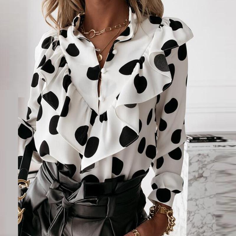 Women Ruffled Long Sleeves Fall Shirts-STYLEGOING