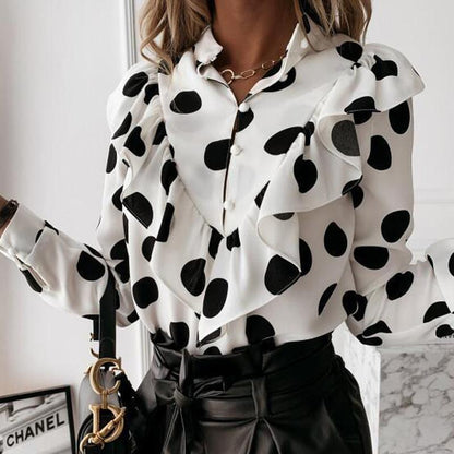 Women Ruffled Long Sleeves Fall Shirts-STYLEGOING
