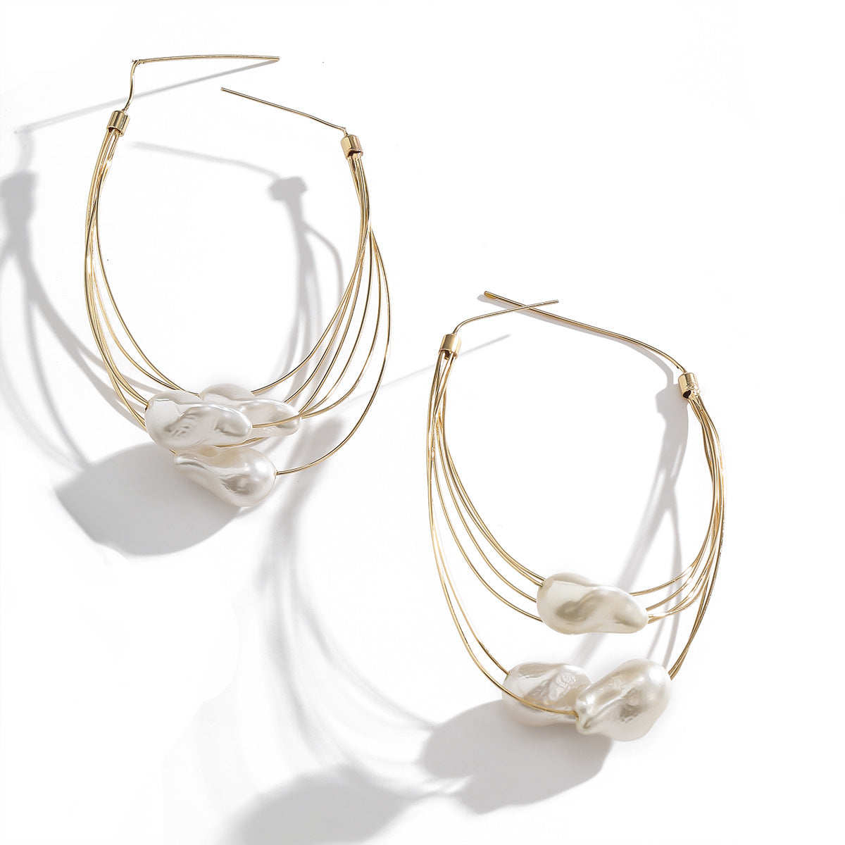 Fashion Baroque Pearl Geometry Shape Women Hoop Earrings
