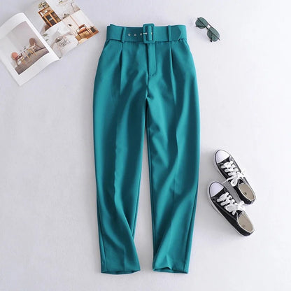 Women High Waist Casual Cropped Pants