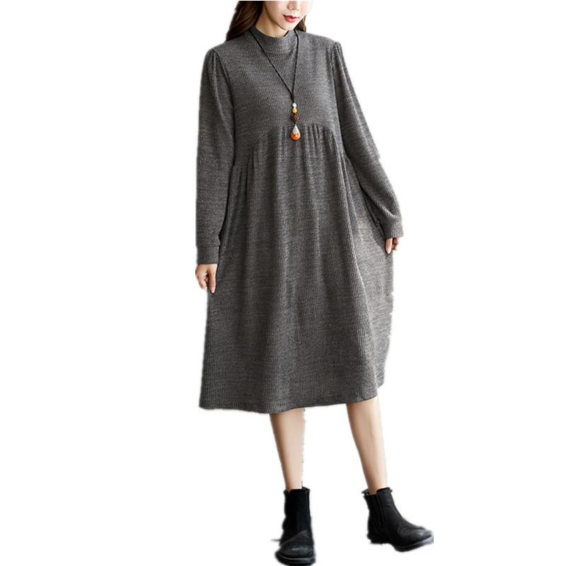 Elegant  Women Long Sleeves Round Neck Fall Dresses