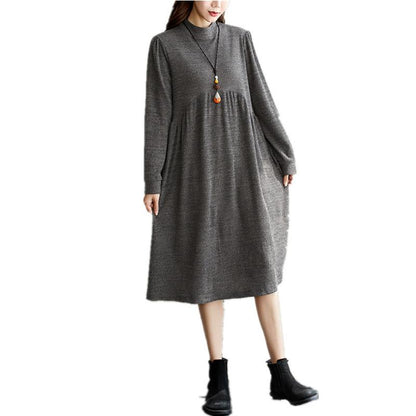 Elegant  Women Long Sleeves Round Neck Fall Dresses