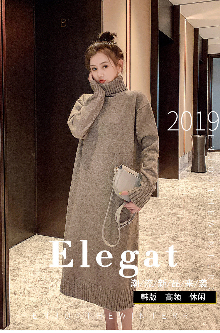 Winter Warm Turtleneck Pullover Long Dresses for Women