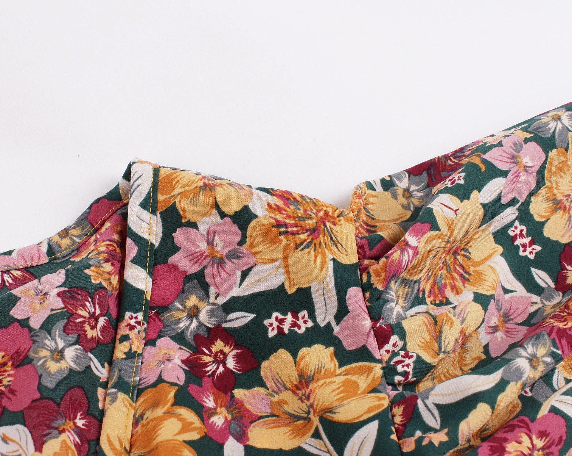 Vintage V Neck Short Sleeves Long Dress-STYLEGOING