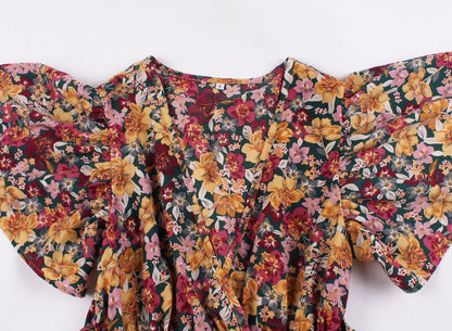 Vintage V Neck Short Sleeves Long Dress-STYLEGOING