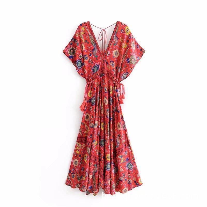 Peacock Print Bohemia Tassel Dresses-STYLEGOING