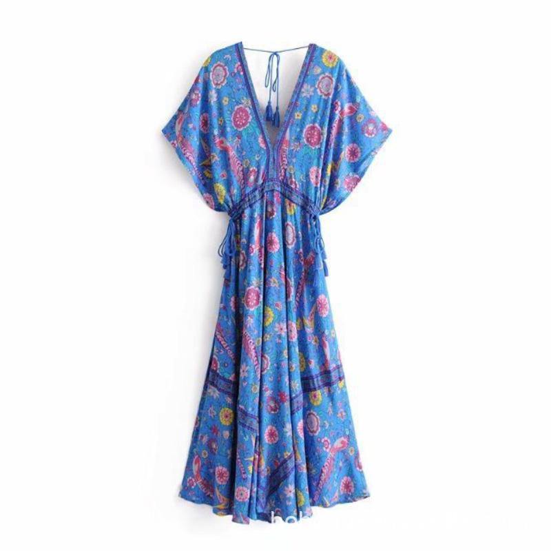 Peacock Print Bohemia Tassel Dresses-STYLEGOING