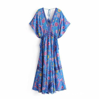 Peacock Print Bohemia Tassel Dresses-STYLEGOING
