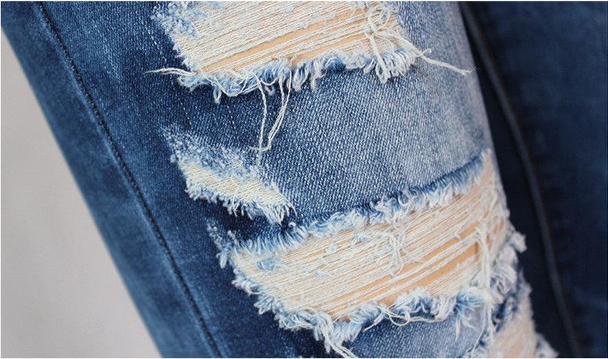 Elastic Broken Holes Demin Pencil Pants-STYLEGOING
