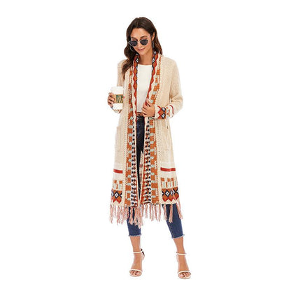 Vintage Tassel Long Sleeves Bohemian Knitting Sweaters-STYLEGOING