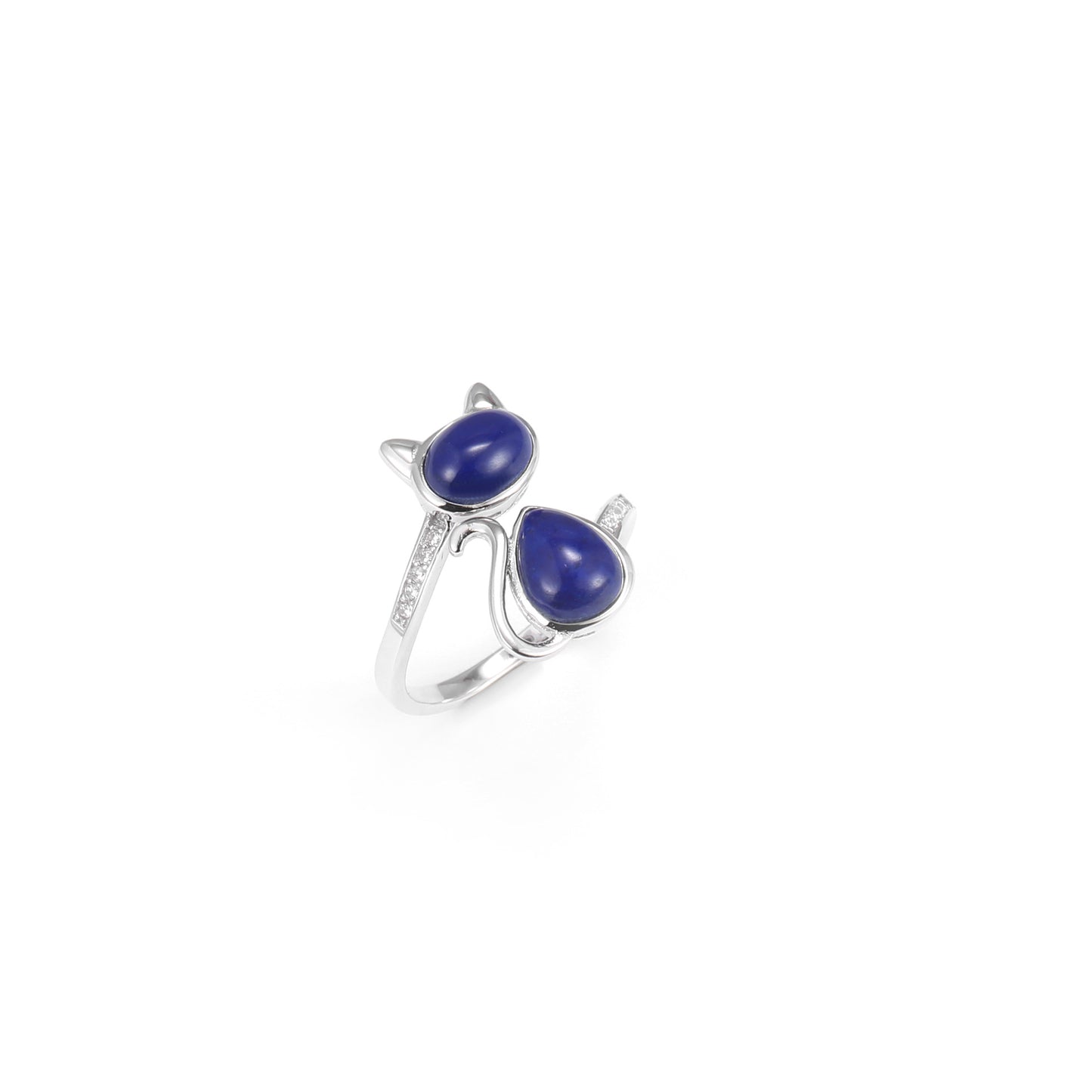 Cute Cat Inlay Design Sterling Sliver Rings for Women