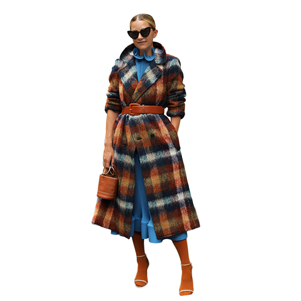 Women Plaid Long Overcoat
