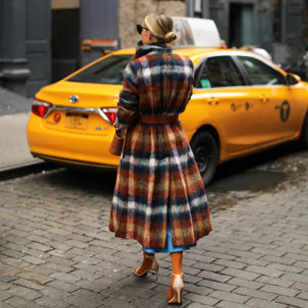 Women Plaid Long Overcoat