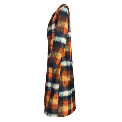 Women Plaid Long Overcoat