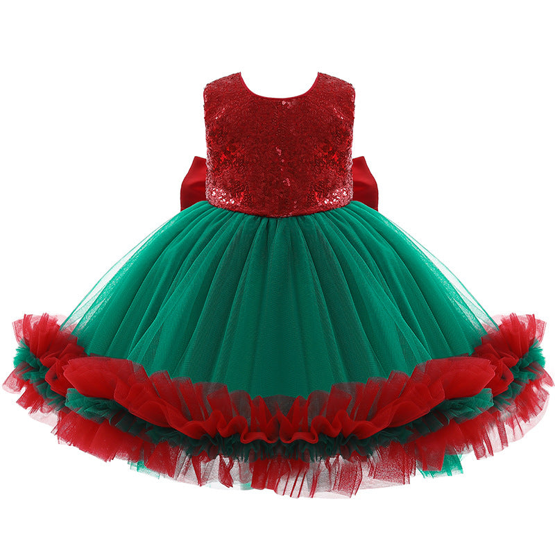 Merry Christmas Girl's Party Princess Dresses (Headband Included)