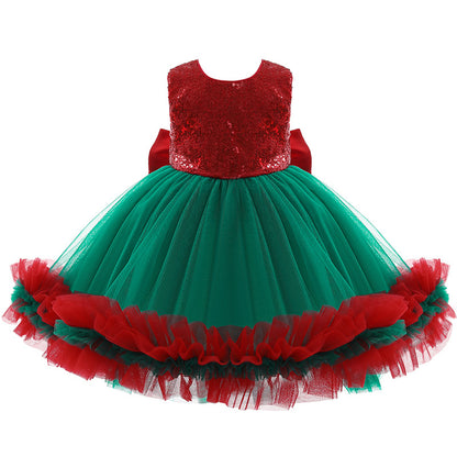 Merry Christmas Girl's Party Princess Dresses (Headband Included)
