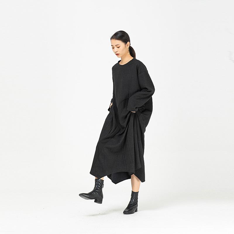 Black Irregular Women Winter Long Dresses-STYLEGOING