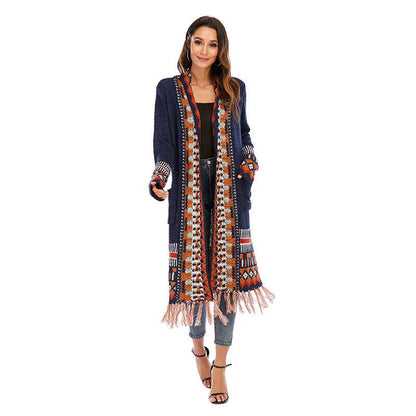 Vintage Tassel Long Sleeves Bohemian Knitting Sweaters-STYLEGOING