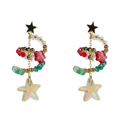 Cute Christmas Crystal Star Design Drop Earrrings for Women