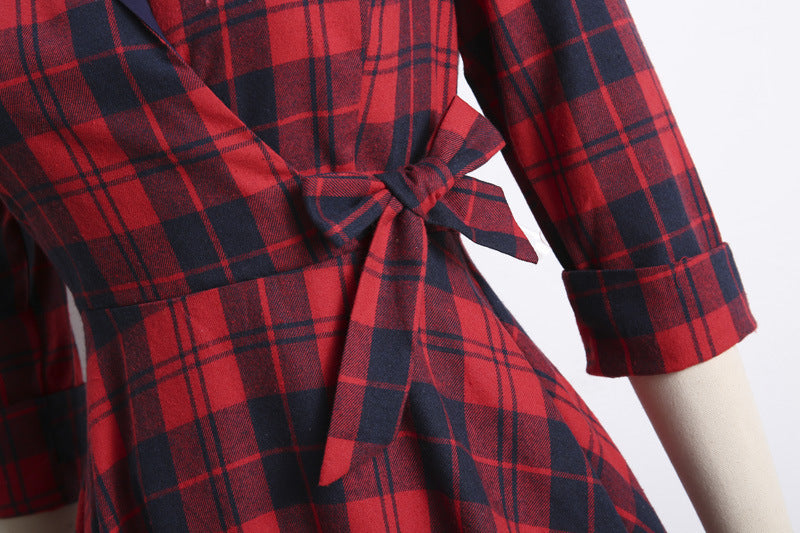 Vintage Plaid Long Sleeves Blazer Women Dresses