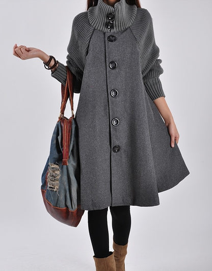 Women Plus Sizes High Neck Cape Overcoat