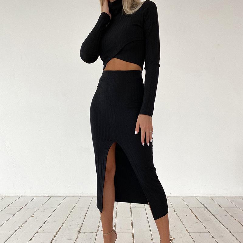 Sexy Long Sleeve Shirts+ High Waist Skirt Dresses-STYLEGOING