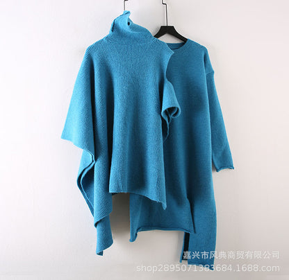 Casual High Neck Knitting Capes & Long Sweaters