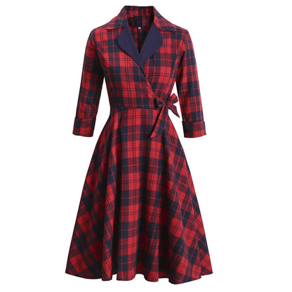 Vintage Plaid Long Sleeves Blazer Women Dresses