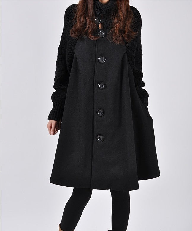 Women Plus Sizes High Neck Cape Overcoat