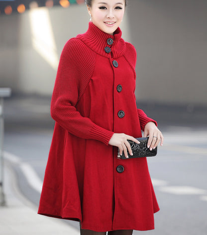Women Plus Sizes High Neck Cape Overcoat