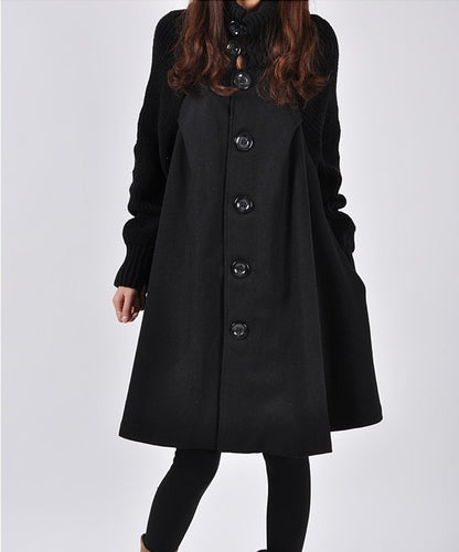 Women Plus Sizes High Neck Cape Overcoat