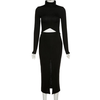 Sexy Long Sleeve Shirts+ High Waist Skirt Dresses-STYLEGOING
