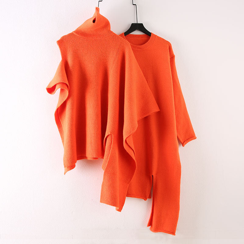 Casual High Neck Knitting Capes & Long Sweaters