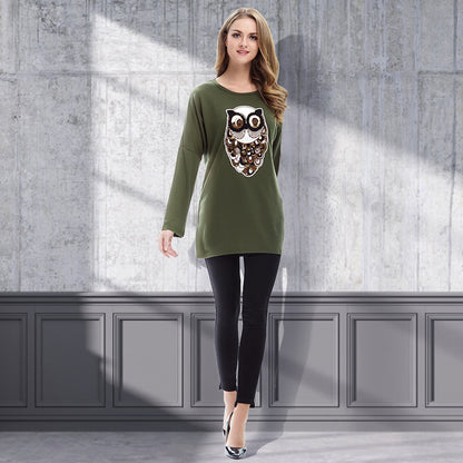 Casual Women Owl Designed Women Long Sleeves Pullover Shirts